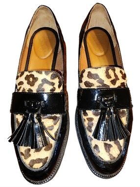FRANCO SARTO Brody Leopard & Patent Leather Tassel Loafers - Size 8M